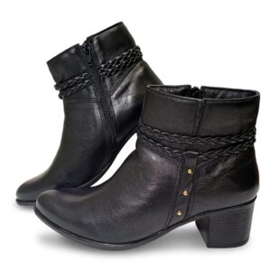 Bota Couro  Detalhe Trançado Salto 5 cm