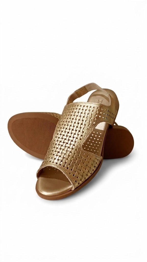 Sandália Comfort em Couro Dourado / Tressê – Attrezzi - Imagem 2