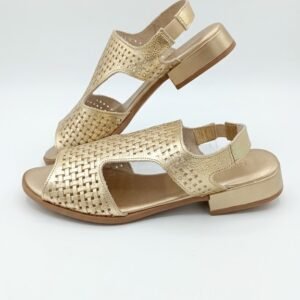 Sandália Comfort em Couro Dourado / Tressê – Attrezzi