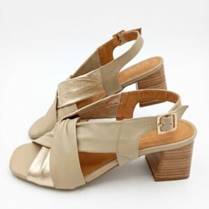 Sandália Slingback com Tiras Cruzadas Nude e Dourado – Attrezzi